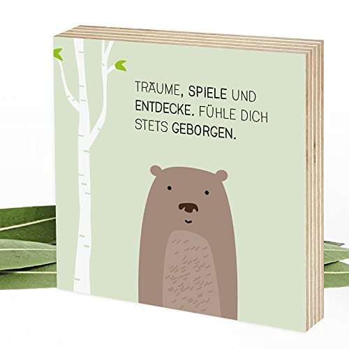 Wunderpixel Holzbild Brumm-Bär - 15x15x2cm zum Hinstellen/Aufhängen Kinderzimmer (Prime)