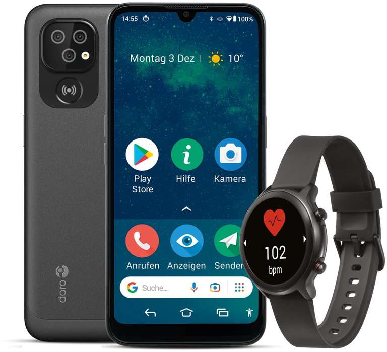 DORO Bundle Senioren-Smartphone 8100 und Smartwatch Watch schwarz