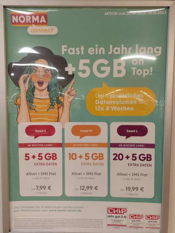 Norma Connect / Fast ein Jahr +5GB on Top / Prepaid Telekom / Vorankündigung 28.08 - 01.10.2023