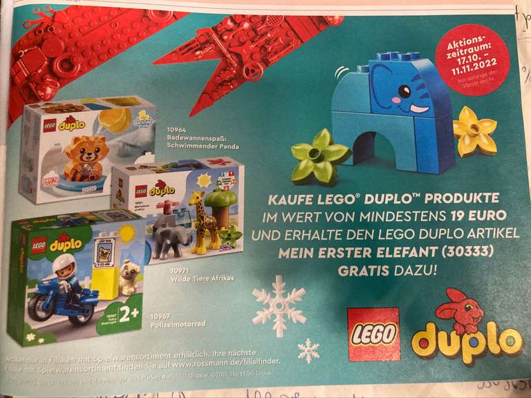 Rossmann Lego Duplo im Wert von 19 Euro kaufen und gratis Duplo mein erster Elefant erhalten