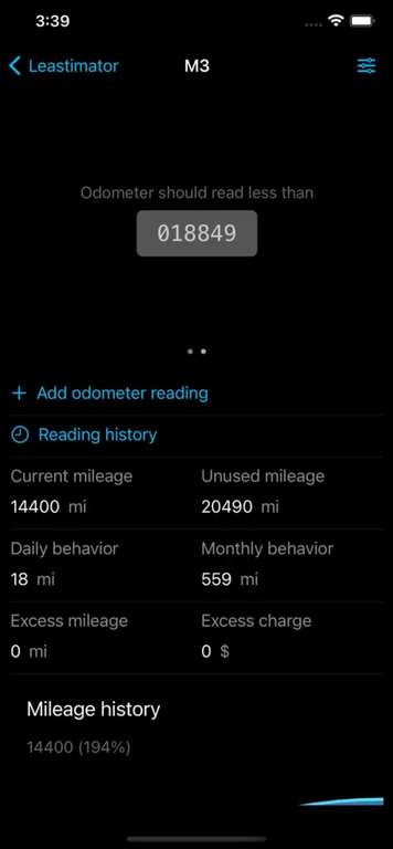 (Apple App Store) Leastimator - Mileage Tracker (Leasing Kilometer Tracker, iOS)