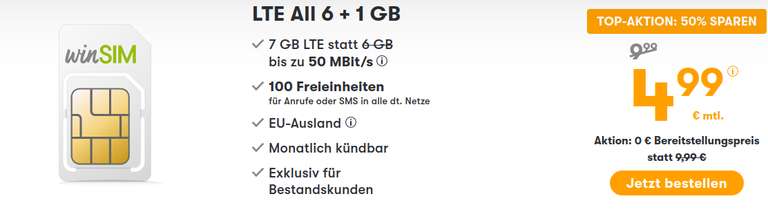 winsim 7GB/M für €4.99 als Zweit/Partnerkarte, monatlich kündbar, keine AG, für Bestandskunden