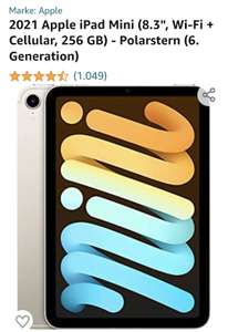 2021 Apple iPad Mini (8.3", Wi-Fi + Cellular, 256 GB) - Polarstern (6. Generation)