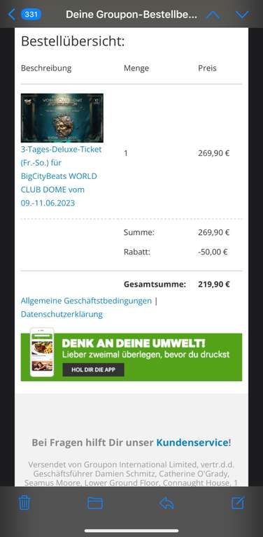 [Groupon] Ticket WORLD CLUB DOME - Frankfurt 9. - 11.06.2023
