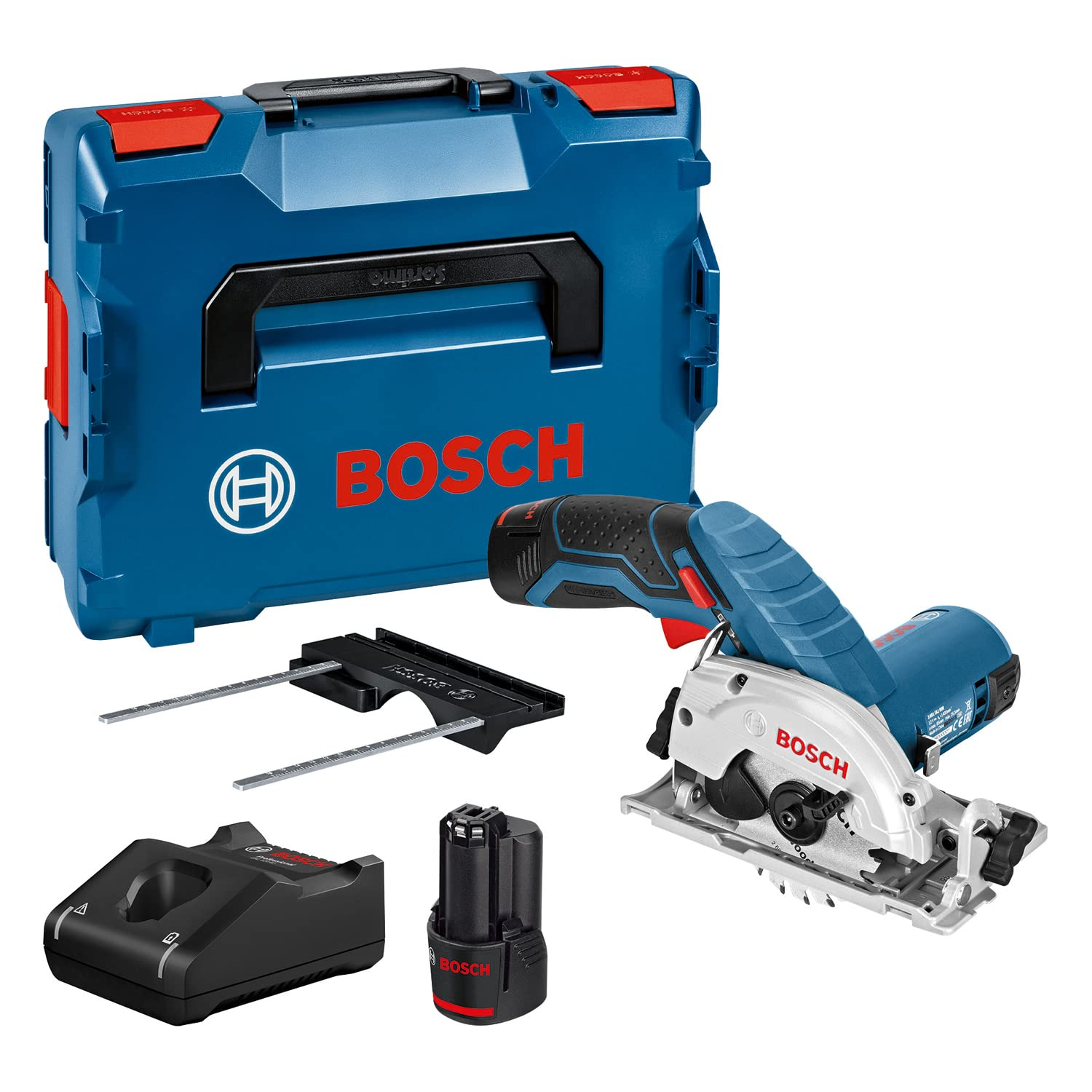 Bosch Professional 12V System Akku Kreissäge GKS 12V-26 Sägeblatt-Ø: 85mm, inkl. 2x 3.0Ah Akku, Schnellladegerät GAL 12V-40, Einlage, L-BOXX