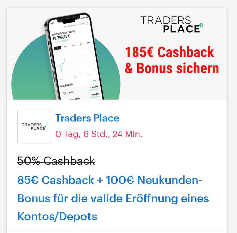 [Traders Place + Shoop] 85€ Cashback für die valide Eröffnung eines Kontos/Depots + 100€ Neukundenbonus + Gewinnspiel