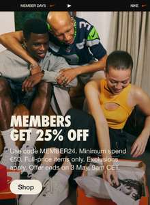 [Nike] Member Days: 25% Rabatt auf ausgewählte Vollpreisartikel ab MBW von 50 € + Gratis Versand