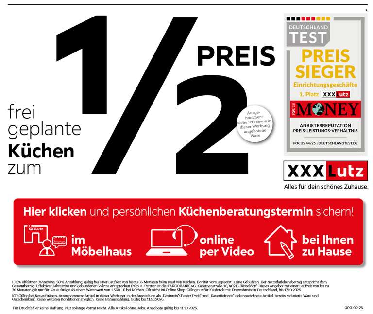 Möbelrabatt 10% über CB + 50% Küchenaktion ab 1.500€ bei XXXLutz – jetzt at XXXLutz