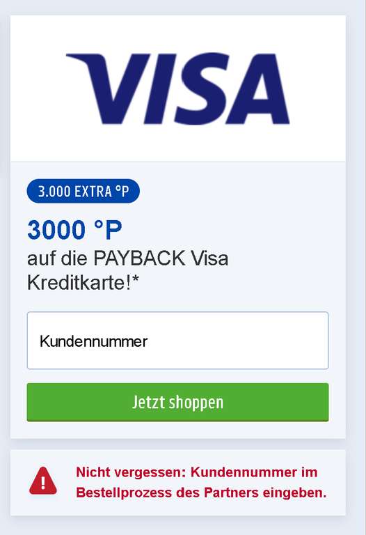 [Payback VISA Kreditkarte] 35 € Cashback: 3.000 Punkte für Abschluss der Payback VISA + 500 Punkte für VideoIdent innerhalb 24 Stunden