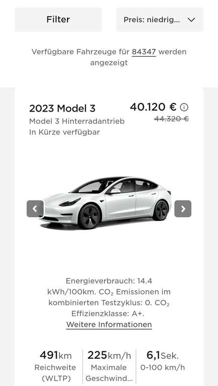 Tesla Model 3 inkl. BAFA Prämie für 35120€ (inkl. KwK)