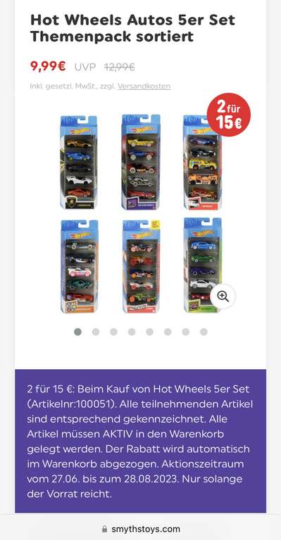 2 für 15€ - Hot Wheels Autos 5er Set Themenpack