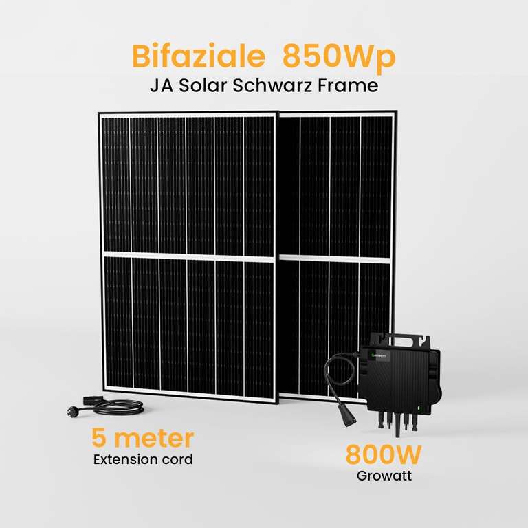 (Sammeldeal) Balkonkraftwerk 800W Growatt Wechselrichter, JA Solar Solarmodul 830/850/860/870Wp Bifaziale Deal