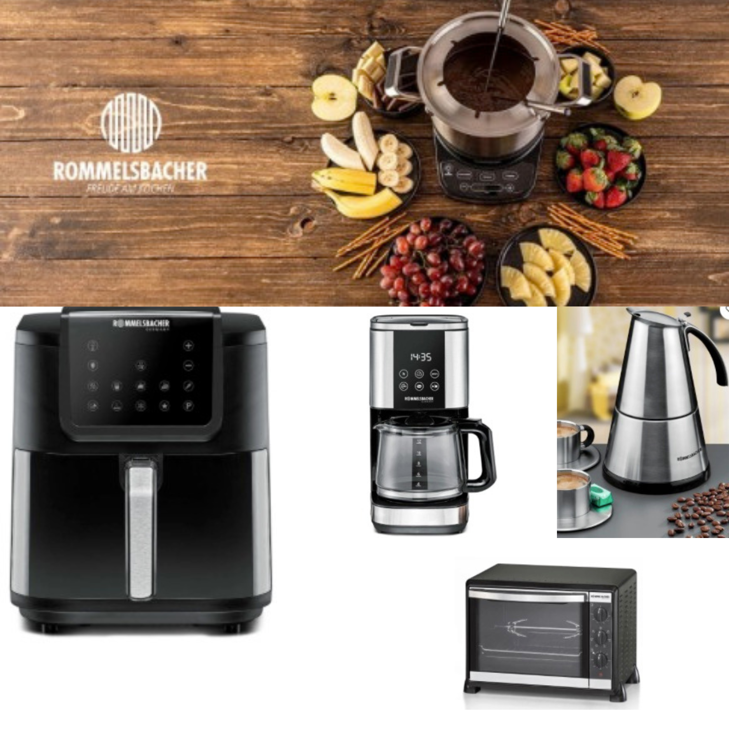 Rommelsbacher Küchengeräte | FRH 1700 Heißluftfritteuse 8 L für 74,94 € inkl. VSK | Kaffeemaschine 42,94 € | Espressokocher 54,94 € & mehr