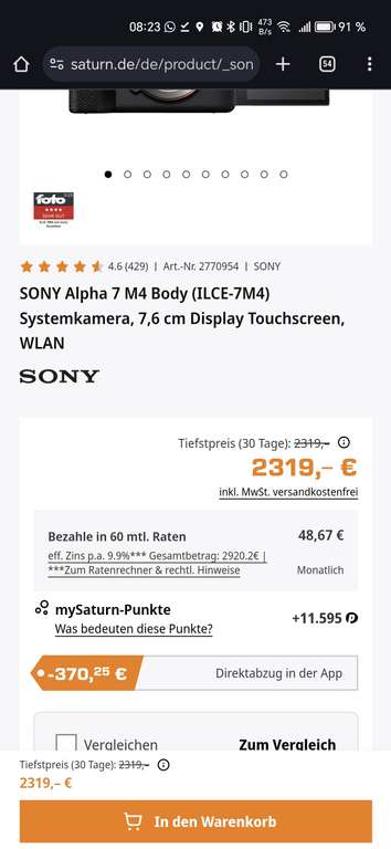 Sony A7 IV Body (Mediamarkt/Saturn)
