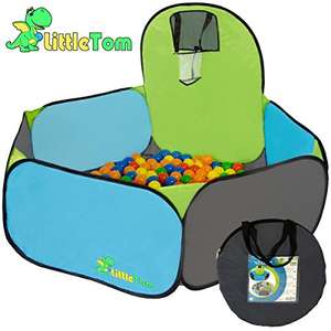 LittleTom Kids - Bällebad / Bällebecken mit Basketball Korb (120x100cm, faltbar, In-/Outdoor / Garten Spielzeug) | Kinder ab 1 Jahr