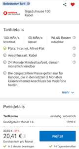 GigaZuhause 100 Kabel von Vodafone Kabel Deutschland ohne Gigakombi Rabatt
