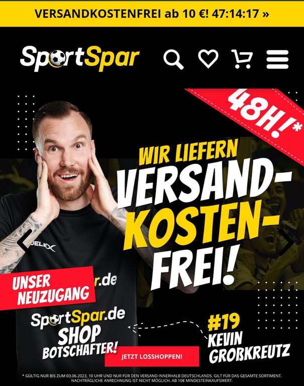 Keine Versandkosten ab 10€ MBW bei Sportspar.de