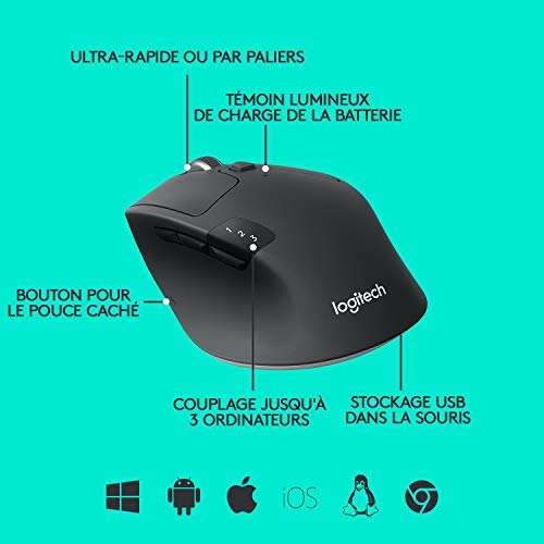 Logitech Maus M720 Triathlon Bluetooth Mouse, mit op. Sensor, schwarz, USB / Bluetooth