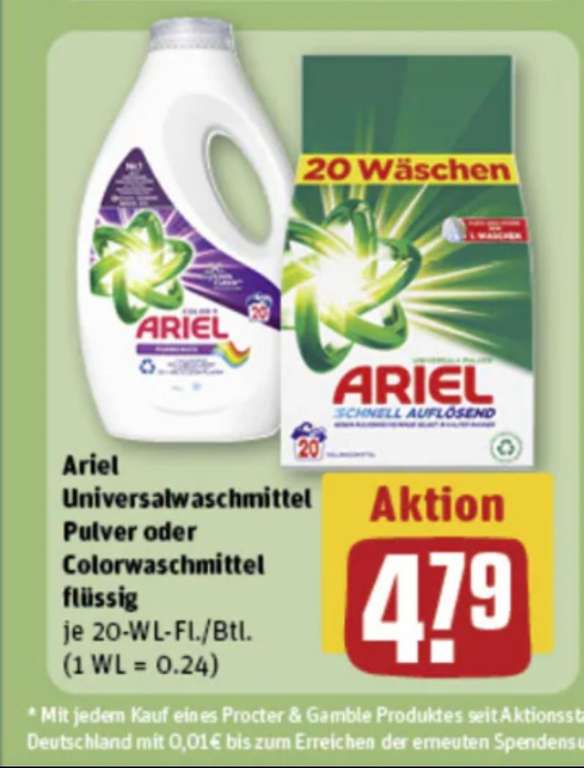 Ariel 1€ Rabatt auf Pulver/Pods/Flüssig 2,79€ mit 100extra payback Coupon
