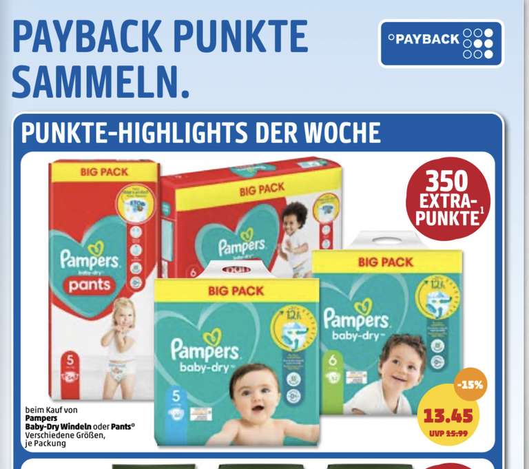 Pampers Baby-Dry oder Pants Big Pack Mit Payback für eff. 9,95€ und weniger bei Penny. Kombinierbar mit 3€ Coupon ab 20€