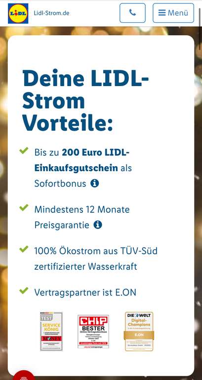 Lidl und Eon Stromtarif mit 200€ Lidl Gutschein