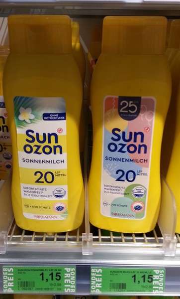 Rossmann Sunozon Sonnenmilch LSF 20 (Mittel) 400ml 1,15€ UVA + UVB Sofortschutz, Wasserfest, ohne Octocrylene, dermatologisch getestet
