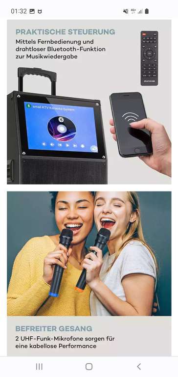 Auna KTV M Karaoke-System -52% 144,99€ 12,1" Touch-Display 2UHF Mic WiFi BT USB SD HDMI Trolley Party-Lautsprecher (Bluetooth; WLAN (WiFi)