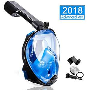 [Amazon]Schnorchelmaske Tauchmaske Vollgesichtsmaske mit 180° Sichtfeld, Dichtung aus Silikon Anti-Beschlag & Wasserdicht (Blau, L/XL)