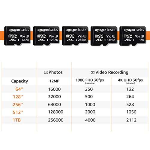 [Prime] Amazon Basics - MicroSDXC, 256 GB, mit SD-Adapter, A2, U3, lesegeschwindigkeit von bis zu 100 MB/s
