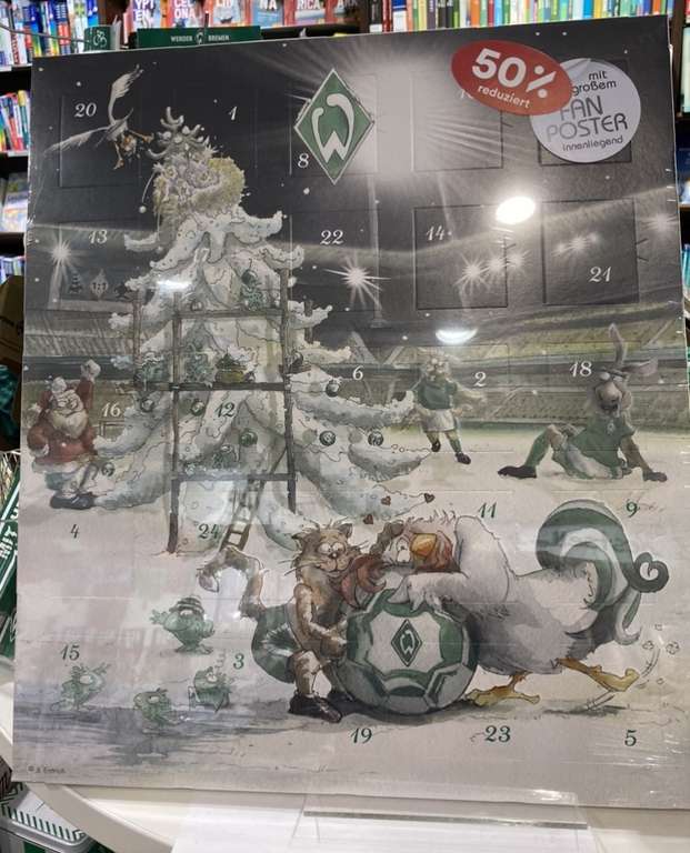 Werder Bremen Premium Adventskalender 2022 (200g Schoko +10€ Gutschein (50€ MBW) inkl. Poster 50% (Lokal Thalia Bremen)