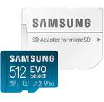Samsung EVO Select microSD Speicherkarte (MB-ME512KA/EU), 512 GB, UHS-I U3, Full HD, 130MB/s Lesen, inkl. SD-Adapter (Prime)