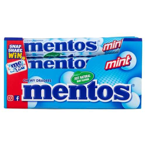 Mentos Kaubonbons Mint, Dragees mit Pfefferminz-Geschmack für frischen Atem, Multipack, Bonbon Vorrats-Packung (40 Rollen à 38g)