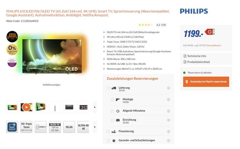 Philips 65OLED706 in mehreren Expert Filialen für 1199€ im Angebot.