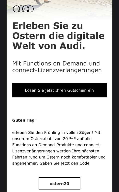 Audi 20% Rabatt auf Functions on Demand und connect-Lizenzverlängerungen