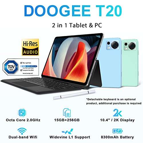 DOOGEE T20S 10.4 2K Display Tablet 15GB RAM 128GB ROM 7500mAh Android 13  Tablet