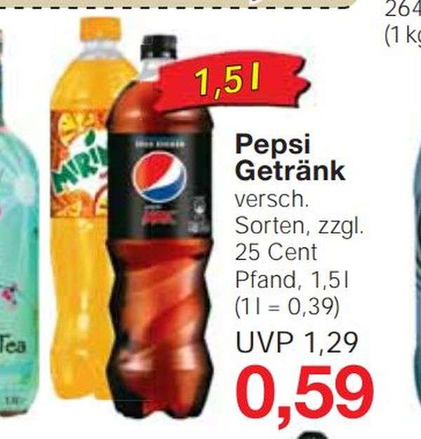Pepsi 1,5 Liter, verschiedene Sorten für 0,59 Euro + Pfand