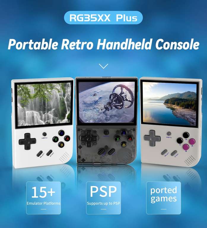 Anbernic RG35XX PLUS Konsole (64 GB) | Unterstützt: Nintendo (SNES, Game Boy, NDS) - Sony (Playstation 1, PSP) - Sega (Dreamcast, Genesis)