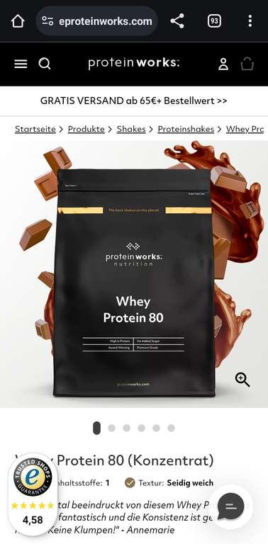 2kg Whey Protein 80 - 32,99€ + Versand Proteinworks