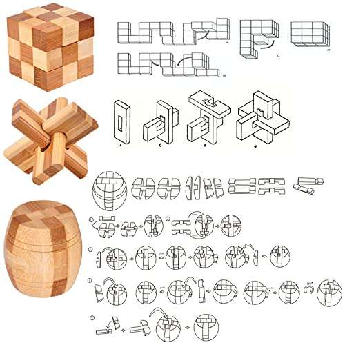 Holzsammlung 9 Stück Knobelspiele Holz: Geschicklichkeitsspiel Holz, Logikspiele IQ Spiele usw.