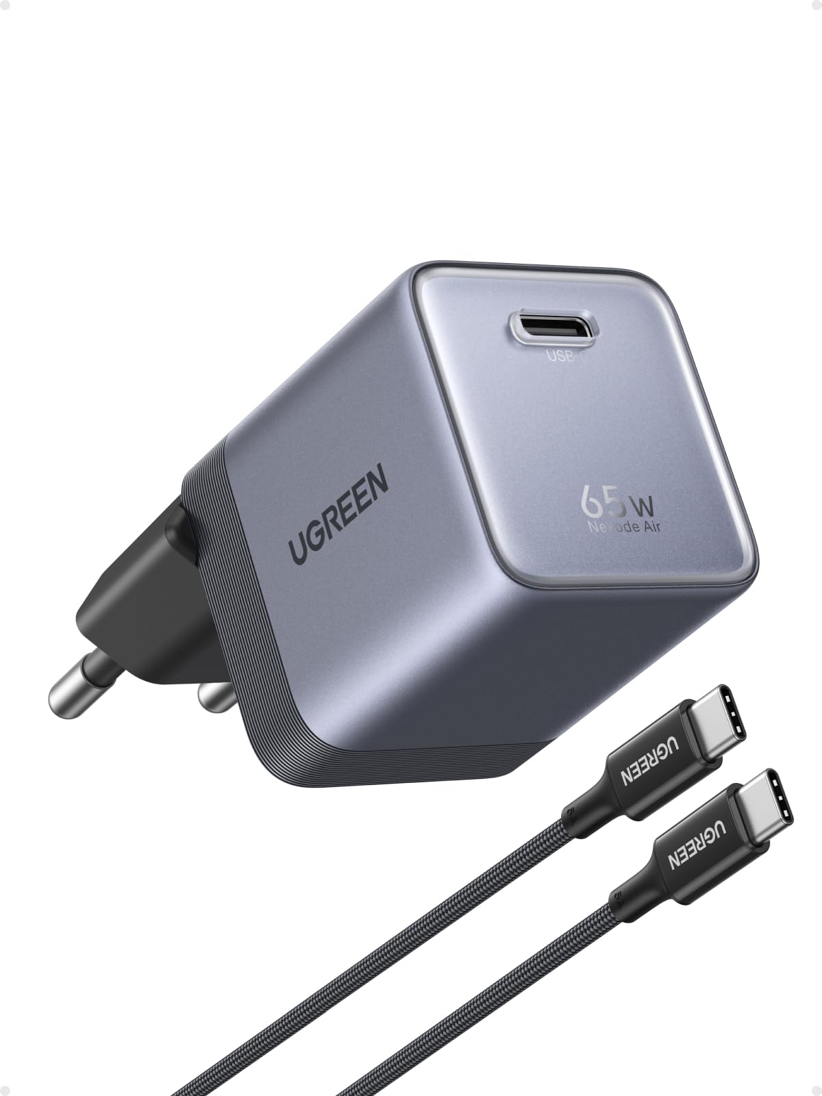 Prime UGREEN Nexode Mini USB-C Ladegerät, superkompakt, 65W, grau/weiß, GaNInfinity, Schnellladegerät