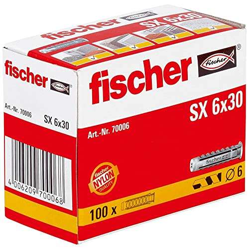 fischer Spreizdübel SX 6 x 30, Schachtel mit 100 Nylondübeln - Prime