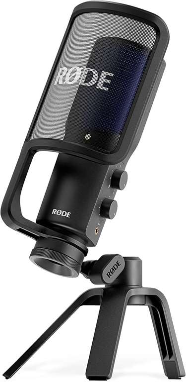 RØDE NT-USB+ Kondensatormikrofon (SPL max. 118dB, 20Hz-20kHz, mit Tischstativ & Popschutz, Kopfhöreranschluss, 3.5mm) für 159€ (Amazon)