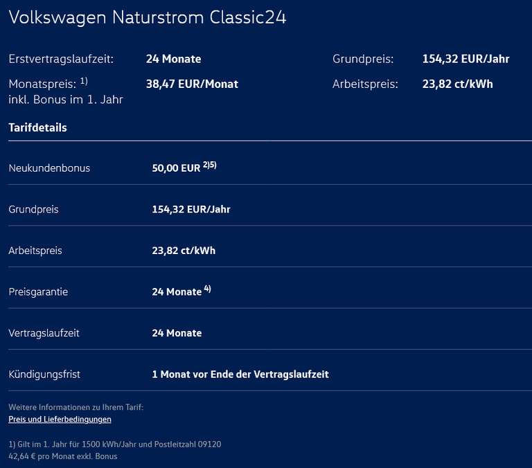 Elli Volkswagen Naturstrom für 23,82 ct/kWh + 12,86 Grundgebühr und 50€ Neukundenbonus z.B. PLZ 09120