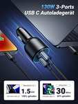 [Amazon Prime] UGREEN Zigarettenanzünder USB C 130W USB C Autoladegerät 3-Port KFZ Ladegerät USB C PD+QC 3.0 (100W laut Angabe nur bei 20V)