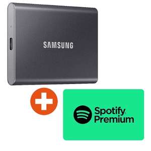 Samsung Portable SSD T7 2TB grau + 30€ Spotify-Guthaben (intern PCIe, TLC, DRAM-less, 1050/1000 MB/s, USB-C, 3J Garantie, 85x57x8mm, 58g)