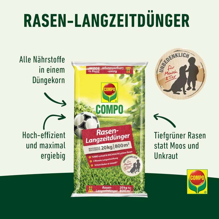 COMPO Rasendnger 3 Monate Langzeitwirkung  grn, robuster Rasen at Amazon  | mydealz