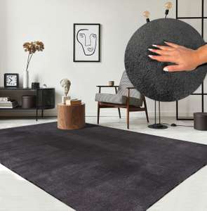 50% auf the carpet Relax Moderner Flauschiger Kurzflor Teppich, verschiedene Farben/Größen, Waschbar, z.B. Anthrazit, 60 x 110 cm (Prime)