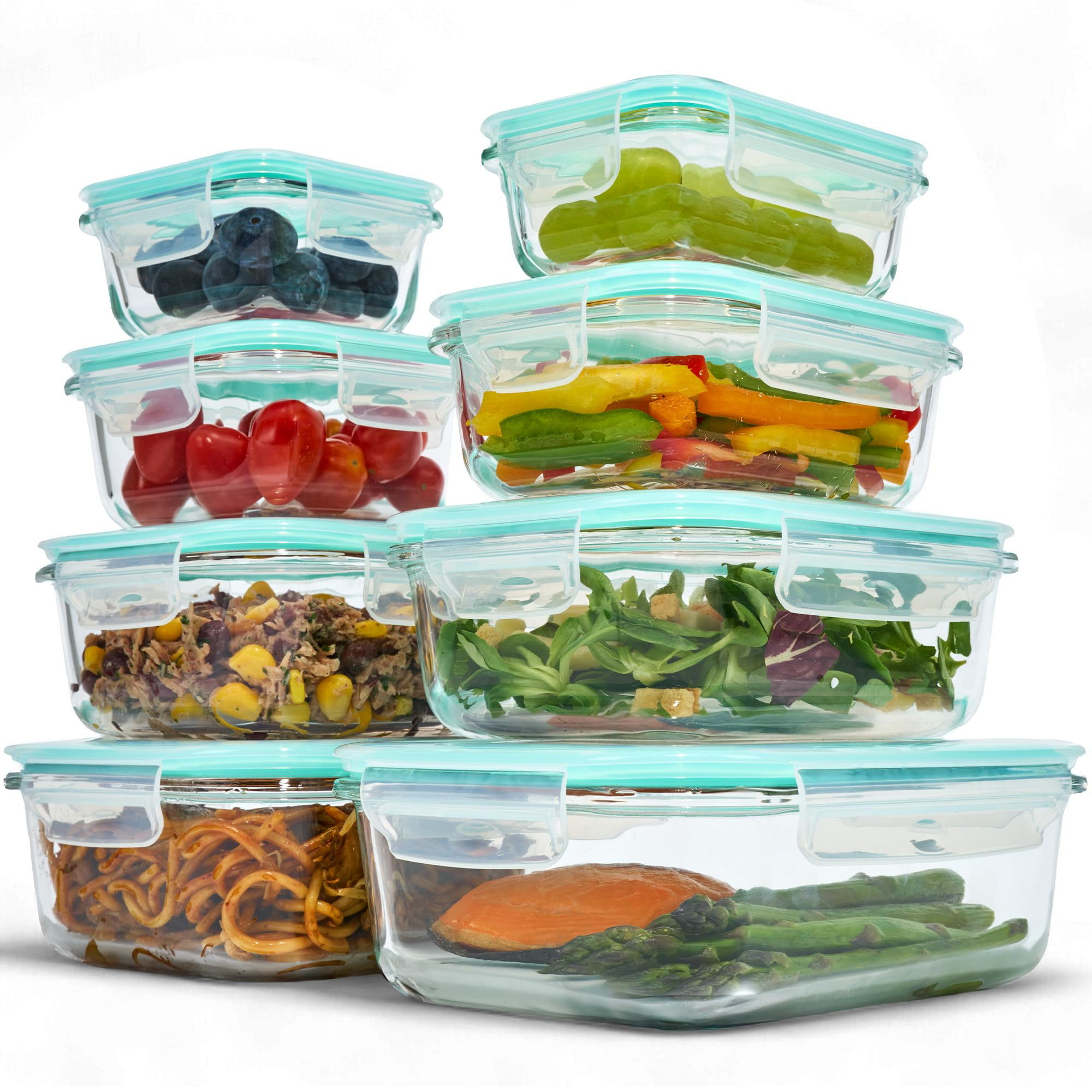 Uandu Glasbehälter mit Deckel [8-teilig] - Borosilikatglas [Mikrowellengeeignet + Gefriergeeignet] – Meal Prep Boxen Glas [Prime]
