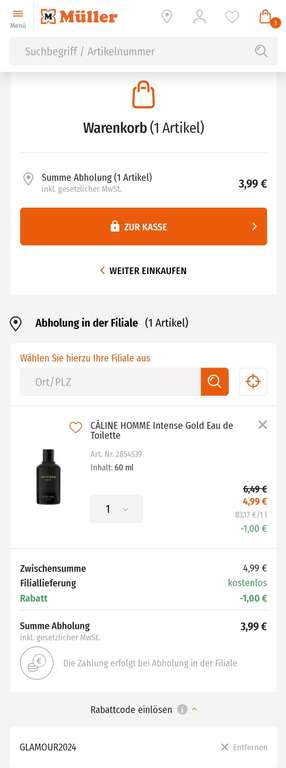 Câline Sammeldeal -zB HOMME Intense Gold / Powerful Black Eau de Toilette oder Mon Amour Eau de Parfum je 3,99€/60ml [Müller Filialabholung]