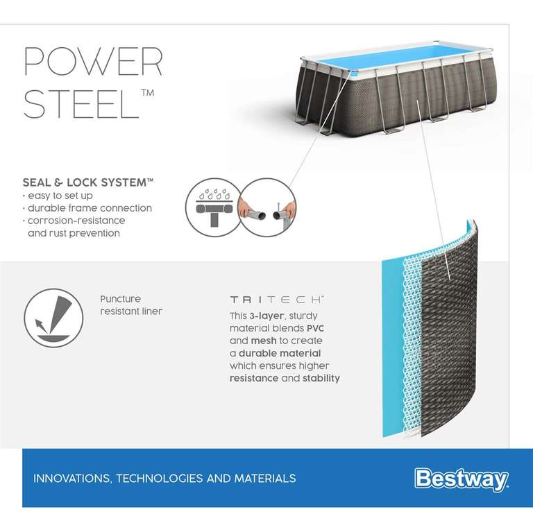 Bestway Power Steel Frame Pool Komplett-Set eckig 404 x 201 x 100 cm inkl. Speditionsversand
